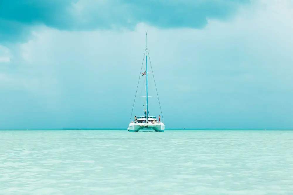 Catamaran anchored in turquoise water off Punta Cana